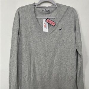 Vineyard Vines Light Gray Cotton V-Neck Sweater